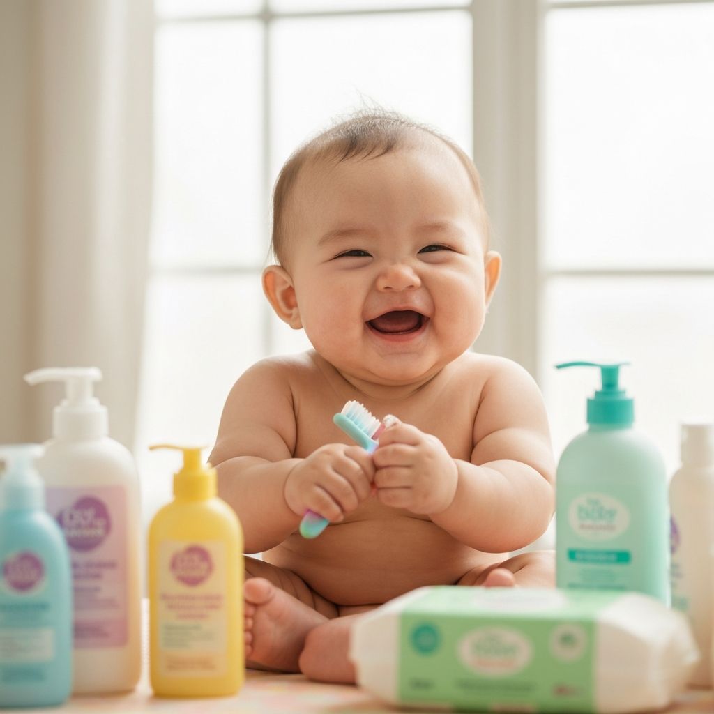 Baby with care products